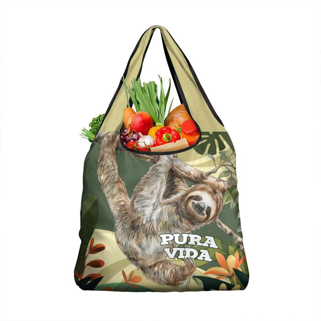 Pura Vida Costa Rica Sloth Grocery Bag Tropical Flowers Vintage Color