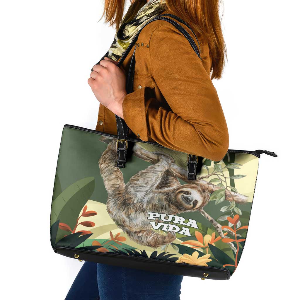 Pura Vida Costa Rica Sloth Leather Tote Bag Tropical Flowers Vintage Color - Wonder Print Shop