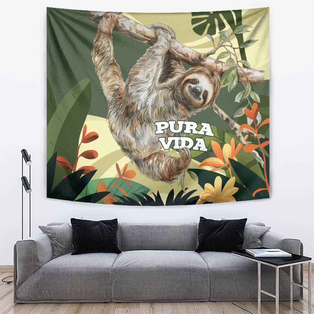 Pura Vida Costa Rica Sloth Tapestry Tropical Flowers Vintage Color - Wonder Print Shop