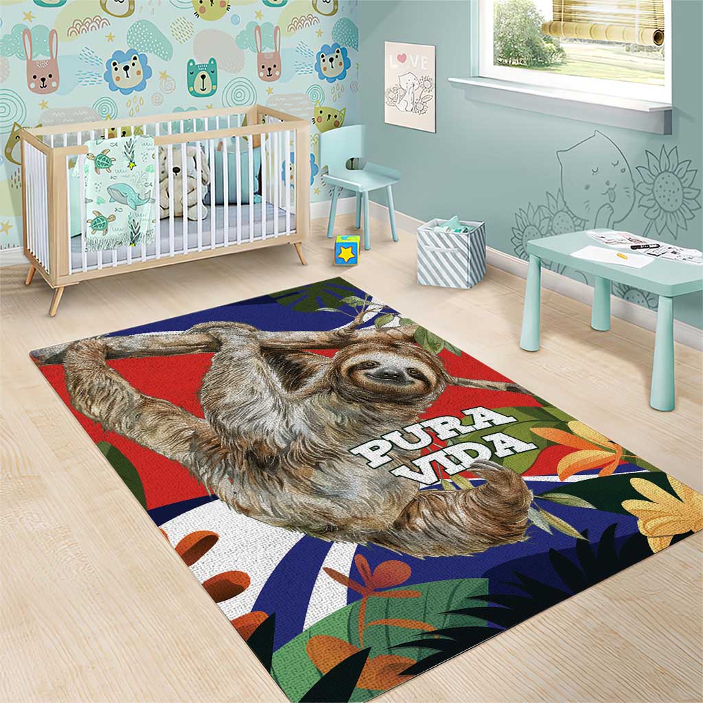 Pura Vida Costa Rica Sloth Area Rug Tropical Flowers Flag Color - Wonder Print Shop