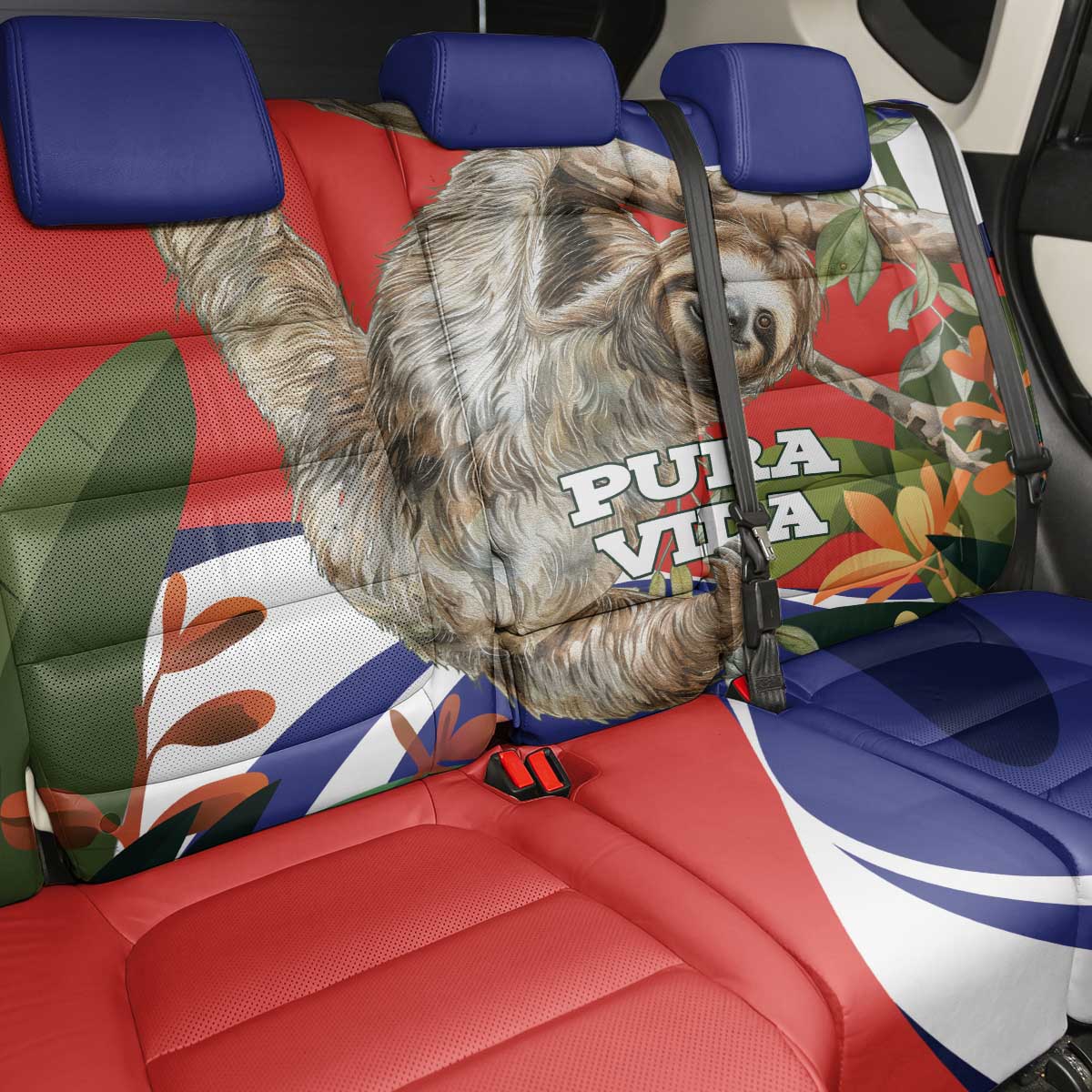 Pura Vida Costa Rica Sloth Back Car Seat Cover Tropical Flowers Flag Color - Wonder Print Shop