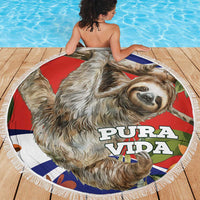 Pura Vida Costa Rica Sloth Beach Blanket Tropical Flowers Flag Color - Wonder Print Shop
