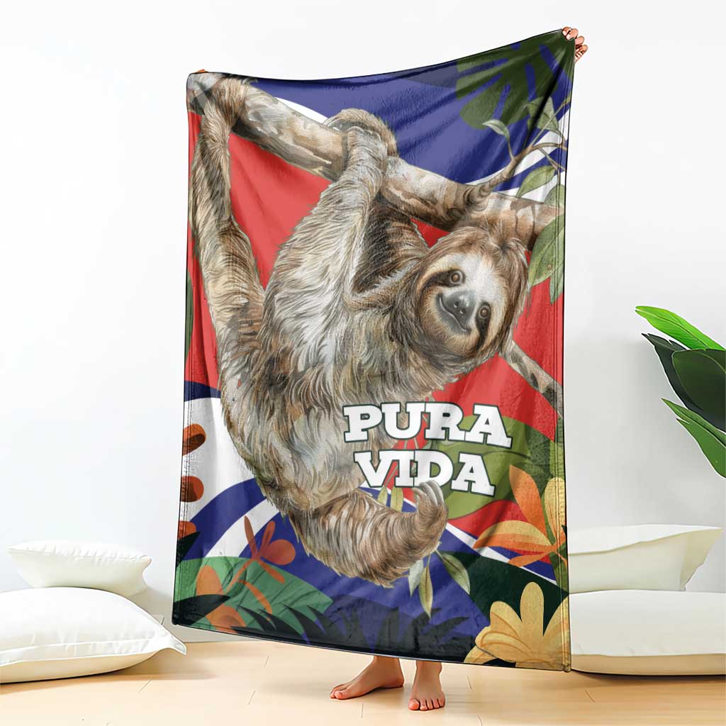 Pura Vida Costa Rica Sloth Blanket Tropical Flowers Flag Color