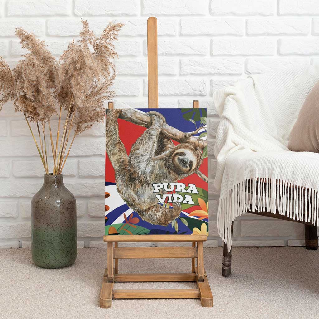 Pura Vida Costa Rica Sloth Canvas Wall Art Tropical Flowers Flag Color - Wonder Print Shop