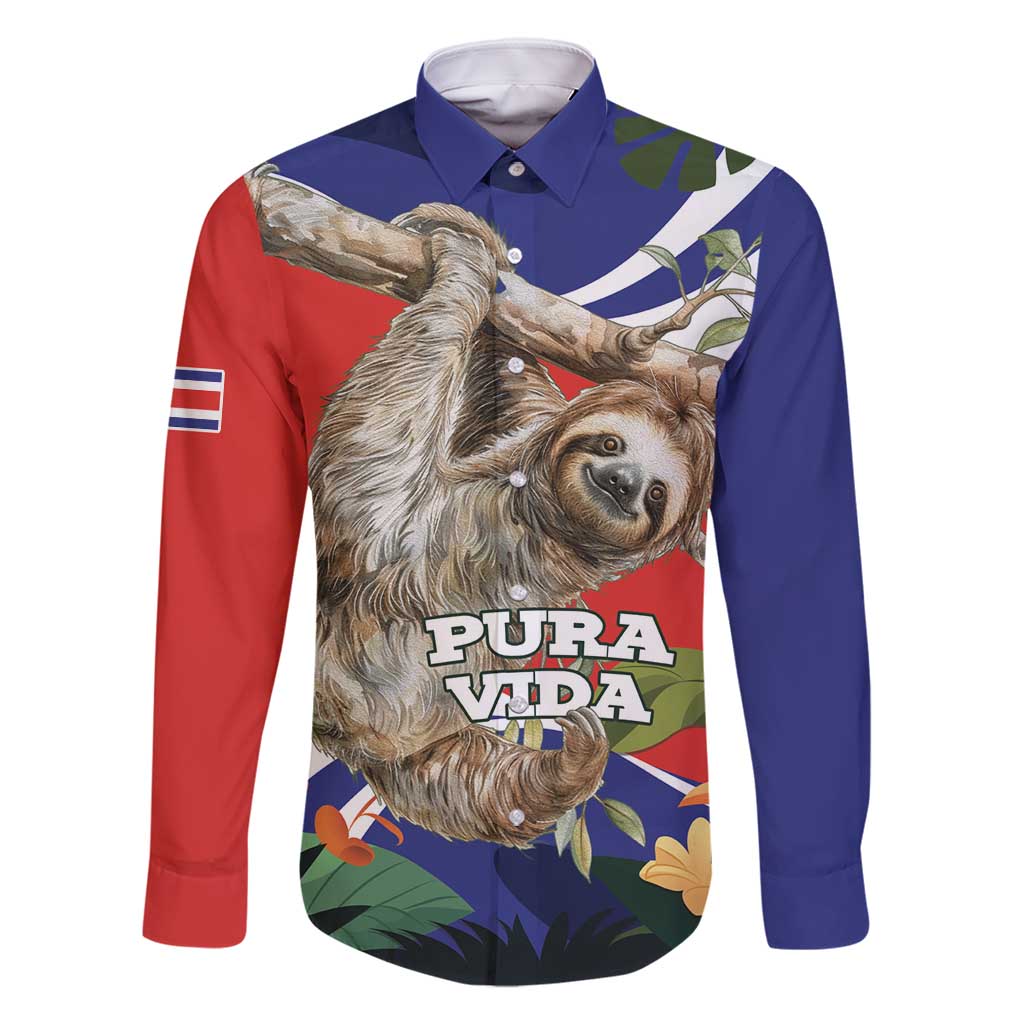 Pura Vida Costa Rica Sloth Family Matching Summer Maxi Dress and Hawaiian Shirt Tropical Flowers Flag Color - Wonder Print Shop