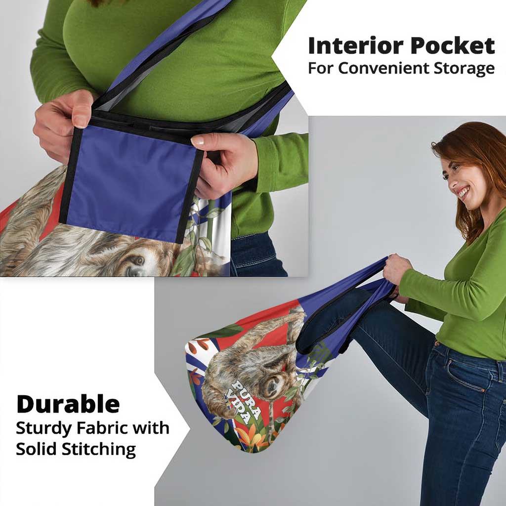 Pura Vida Costa Rica Sloth Grocery Bag Tropical Flowers Flag Color