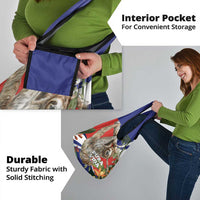 Pura Vida Costa Rica Sloth Grocery Bag Tropical Flowers Flag Color