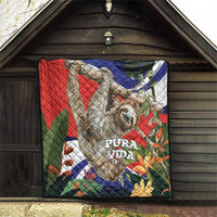 Pura Vida Costa Rica Sloth Quilt Tropical Flowers Flag Color - Wonder Print Shop