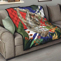 Pura Vida Costa Rica Sloth Quilt Tropical Flowers Flag Color - Wonder Print Shop