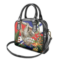 Pura Vida Costa Rica Sloth Shoulder Handbag Tropical Flowers Flag Color