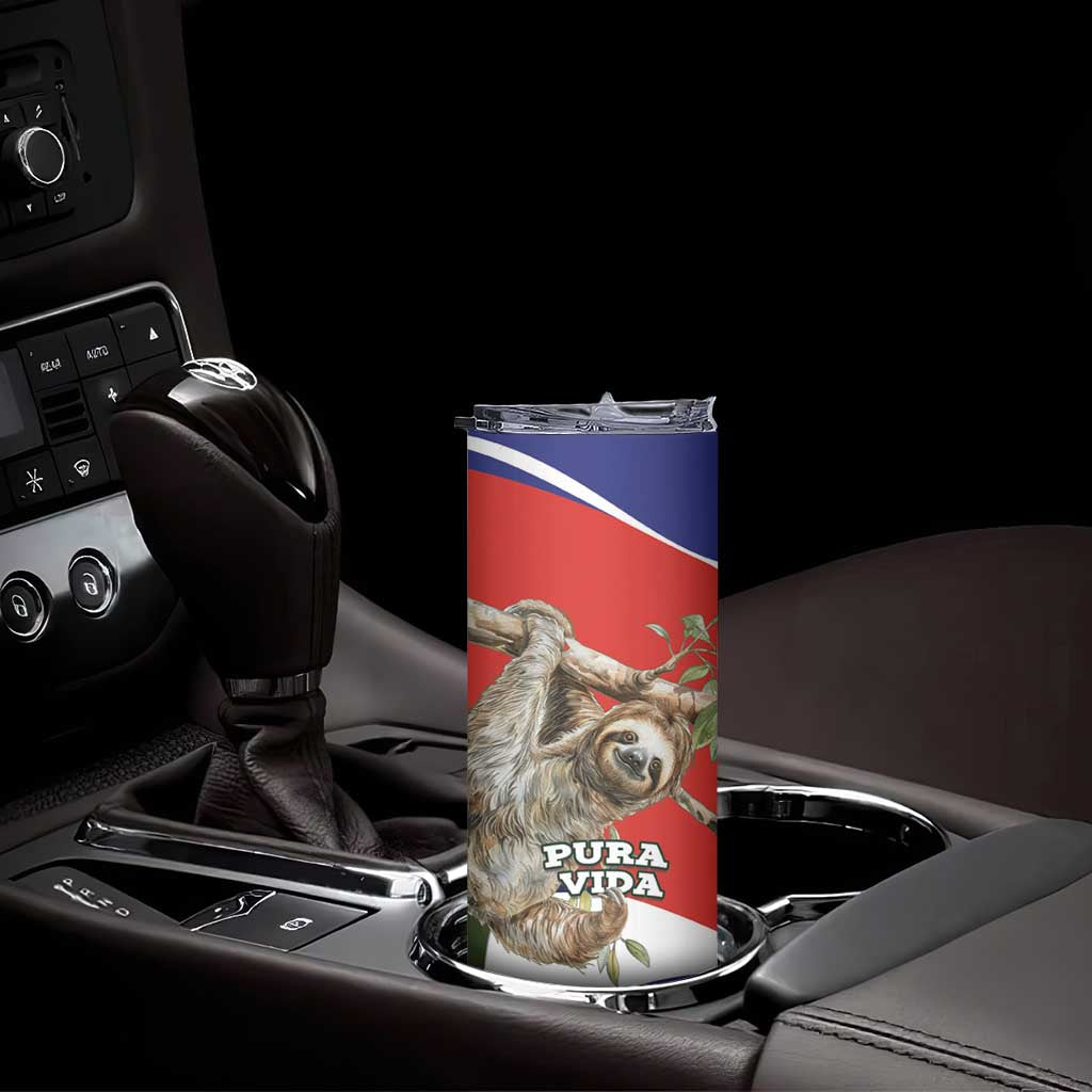 Pura Vida Costa Rica Sloth Skinny Tumbler Tropical Flowers Flag Color - Wonder Print Shop