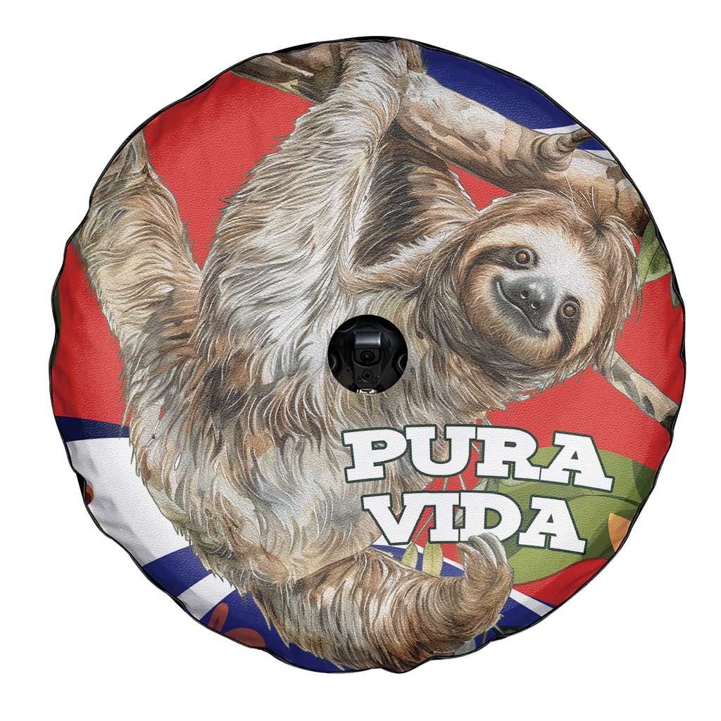 Pura Vida Costa Rica Sloth Spare Tire Cover Tropical Flowers Flag Color - Wonder Print Shop