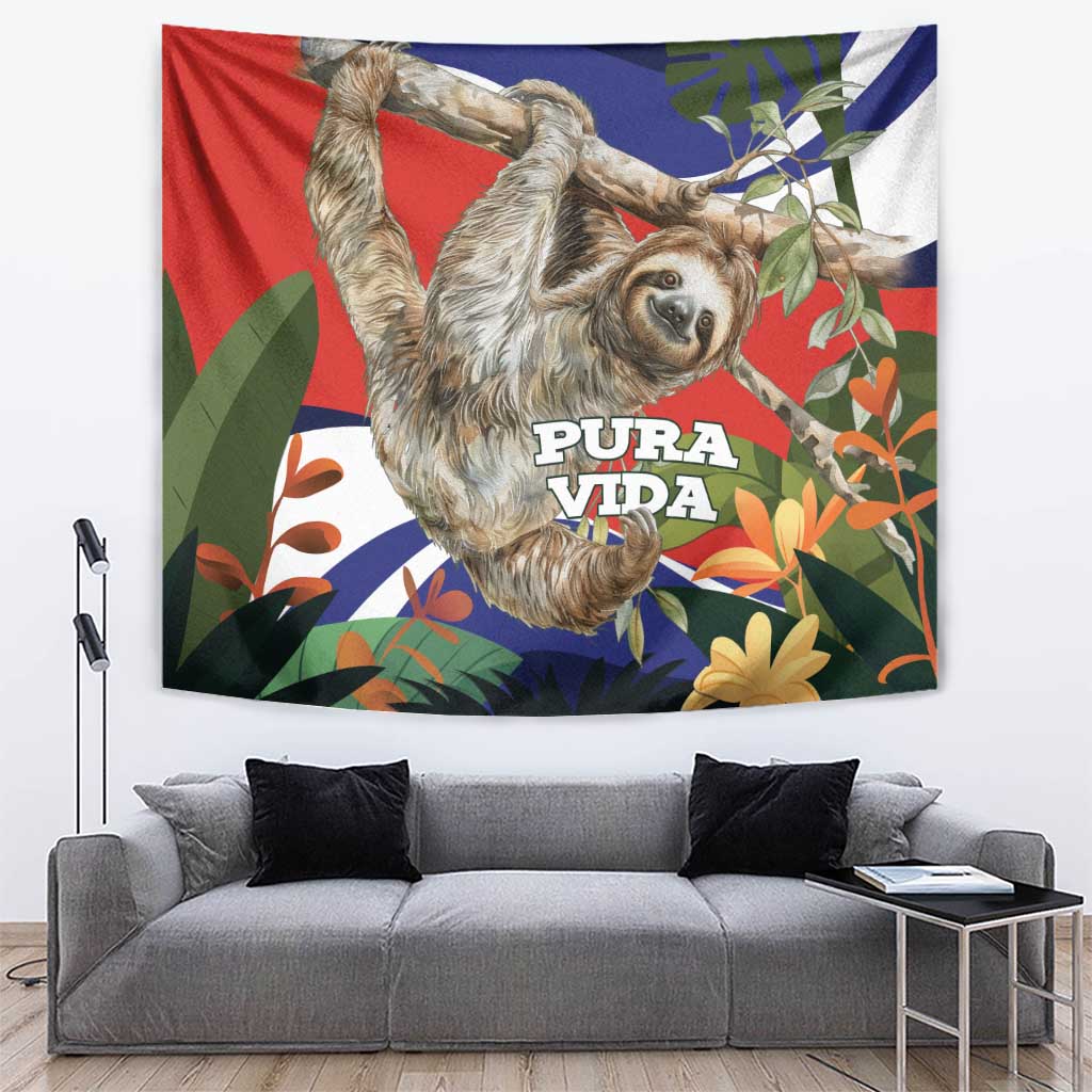 Pura Vida Costa Rica Sloth Tapestry Tropical Flowers Flag Color - Wonder Print Shop