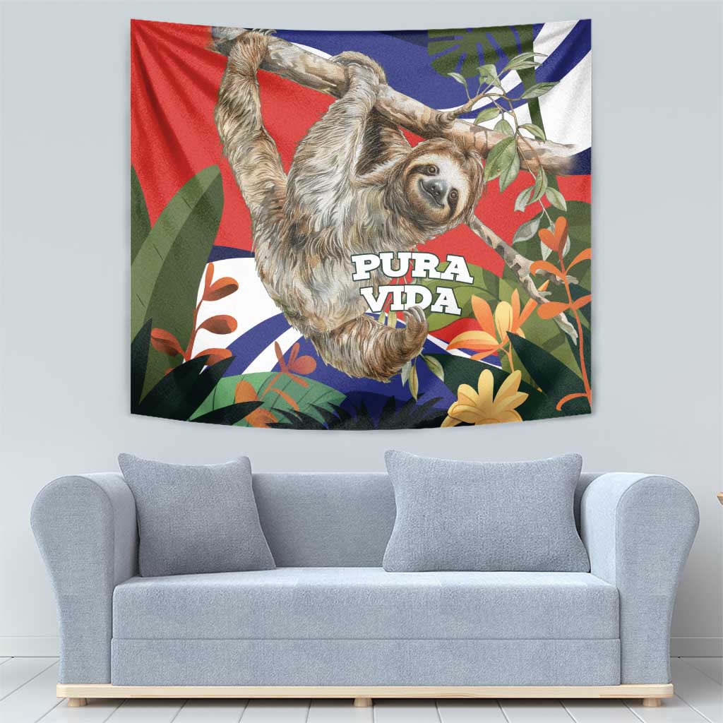 Pura Vida Costa Rica Sloth Tapestry Tropical Flowers Flag Color - Wonder Print Shop