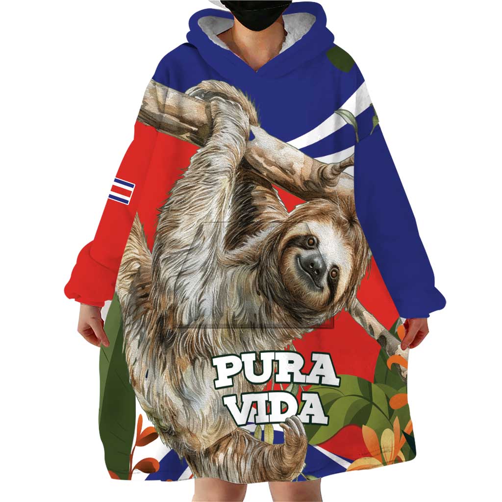 Pura Vida Costa Rica Sloth Wearable Blanket Hoodie Tropical Flowers Flag Color - Wonder Print Shop
