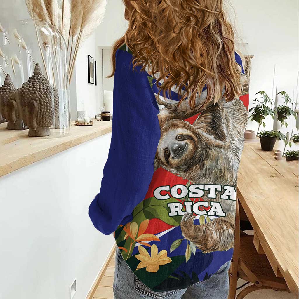 Pura Vida Costa Rica Sloth Women Casual Shirt Tropical Flowers Flag Color - Wonder Print Shop