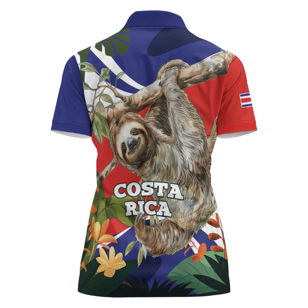 Pura Vida Costa Rica Sloth Women Polo Shirt Tropical Flowers Flag Color - Wonder Print Shop