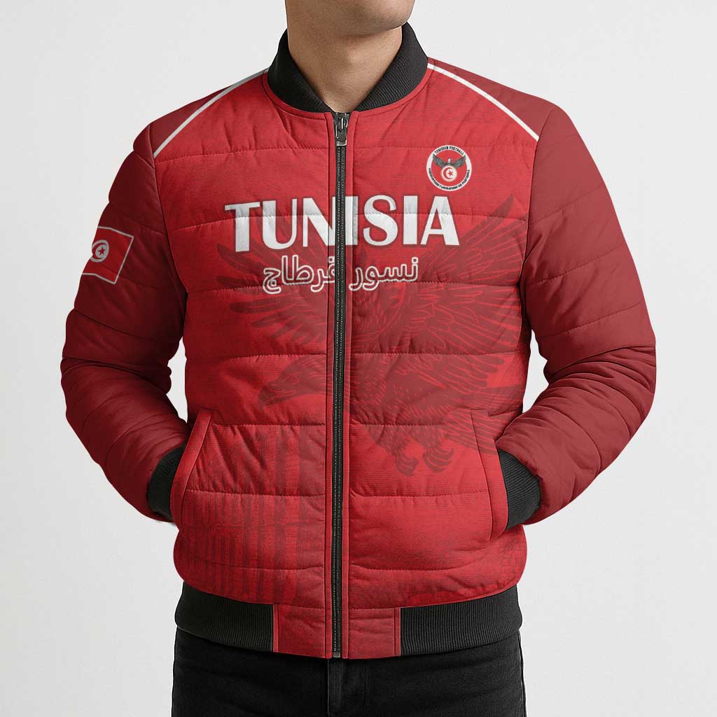 Custom Tunisia Football Bomber Puffer Jacket Red Eagles of Carthage - Wonder Print Shop