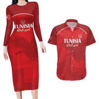 Custom Tunisia Football Couples Matching Long Sleeve Bodycon Dress and Hawaiian Shirt Red Eagles of Carthage - Wonder Print Shop