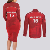 Custom Tunisia Football Couples Matching Long Sleeve Bodycon Dress and Long Sleeve Button Shirt Red Eagles of Carthage - Wonder Print Shop