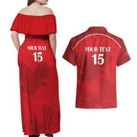 Custom Tunisia Football Couples Matching Off Shoulder Maxi Dress and Hawaiian Shirt Red Eagles of Carthage - Wonder Print Shop