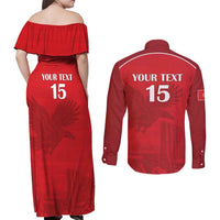 Custom Tunisia Football Couples Matching Off Shoulder Maxi Dress and Long Sleeve Button Shirt Red Eagles of Carthage - Wonder Print Shop