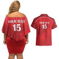 Custom Tunisia Football Couples Matching Off Shoulder Short Dress and Hawaiian Shirt Red Eagles of Carthage - Wonder Print Shop