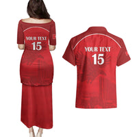 Custom Tunisia Football Couples Matching Puletasi and Hawaiian Shirt Red Eagles of Carthage - Wonder Print Shop