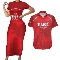 Custom Tunisia Football Couples Matching Short Sleeve Bodycon Dress and Hawaiian Shirt Red Eagles of Carthage - Wonder Print Shop
