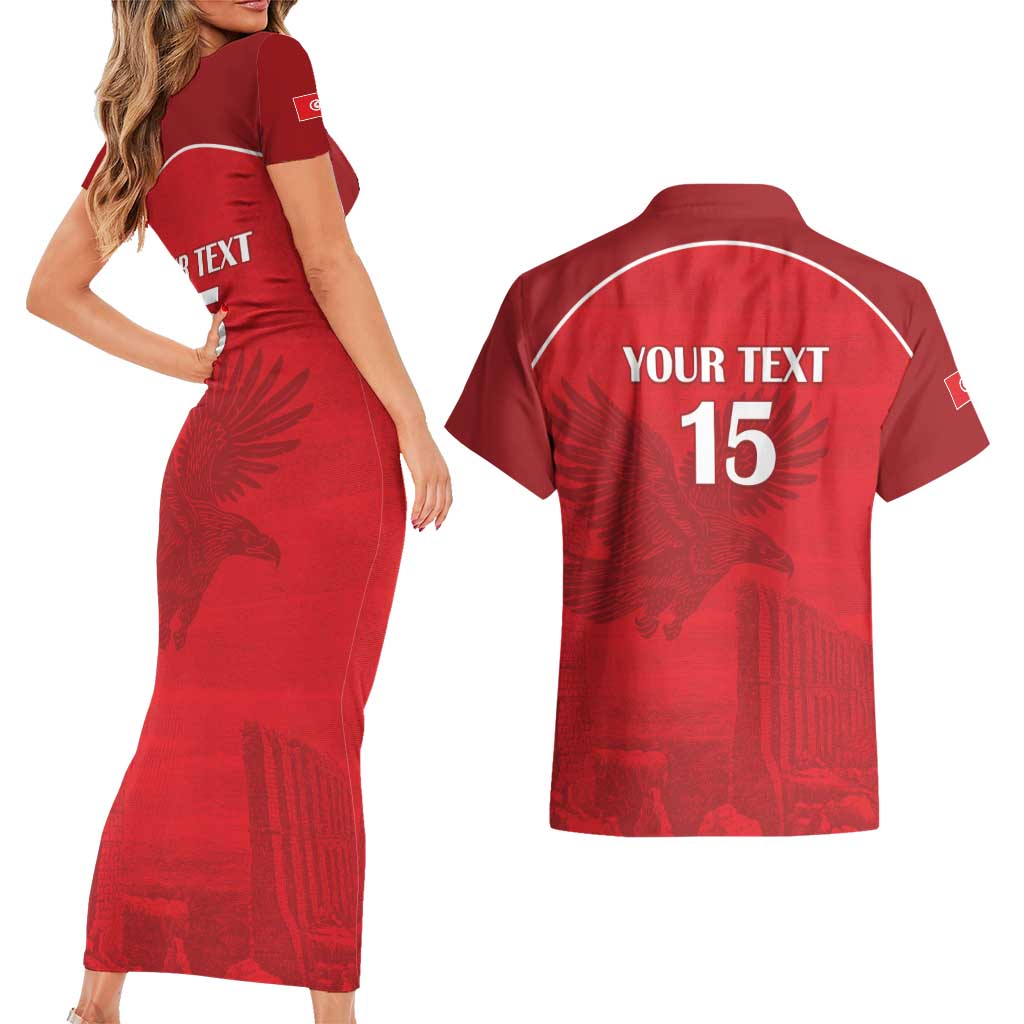 Custom Tunisia Football Couples Matching Short Sleeve Bodycon Dress and Hawaiian Shirt Red Eagles of Carthage - Wonder Print Shop