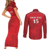 Custom Tunisia Football Couples Matching Short Sleeve Bodycon Dress and Long Sleeve Button Shirt Red Eagles of Carthage - Wonder Print Shop
