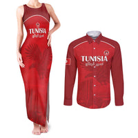 Custom Tunisia Football Couples Matching Tank Maxi Dress and Long Sleeve Button Shirt Red Eagles of Carthage - Wonder Print Shop
