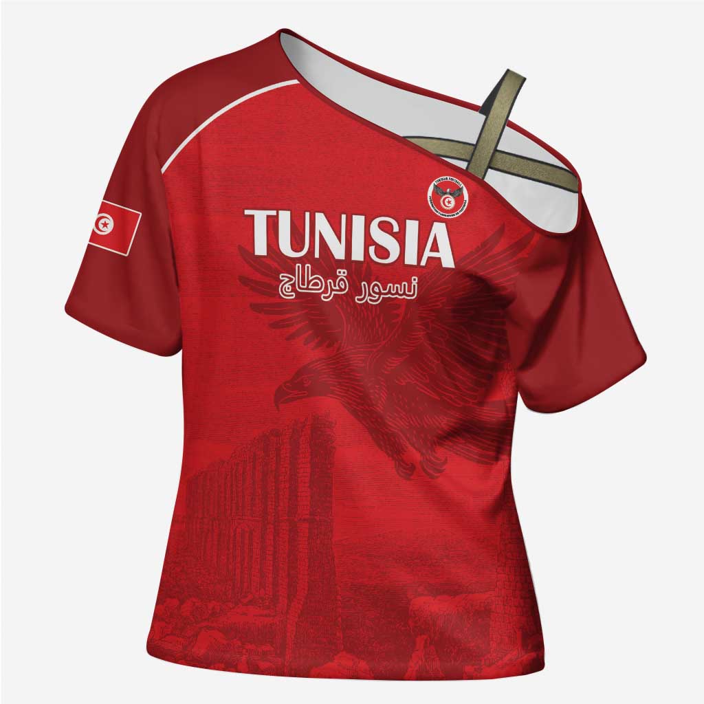 Custom Tunisia Football Cross Shoulder Shirt Red Eagles of Carthage - Wonder Print Shop