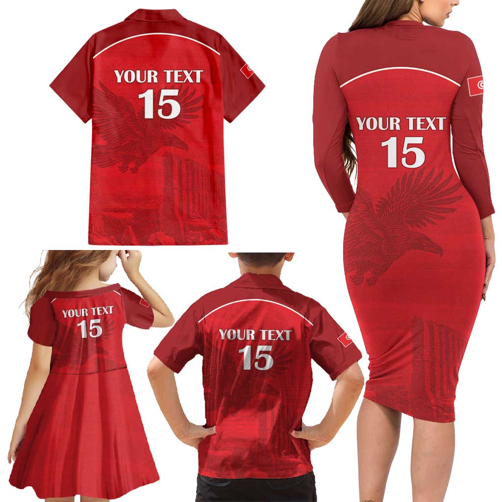 Custom Tunisia Football Family Matching Long Sleeve Bodycon Dress and Hawaiian Shirt Red Eagles of Carthage - Wonder Print Shop