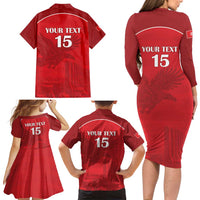 Custom Tunisia Football Family Matching Long Sleeve Bodycon Dress and Hawaiian Shirt Red Eagles of Carthage - Wonder Print Shop