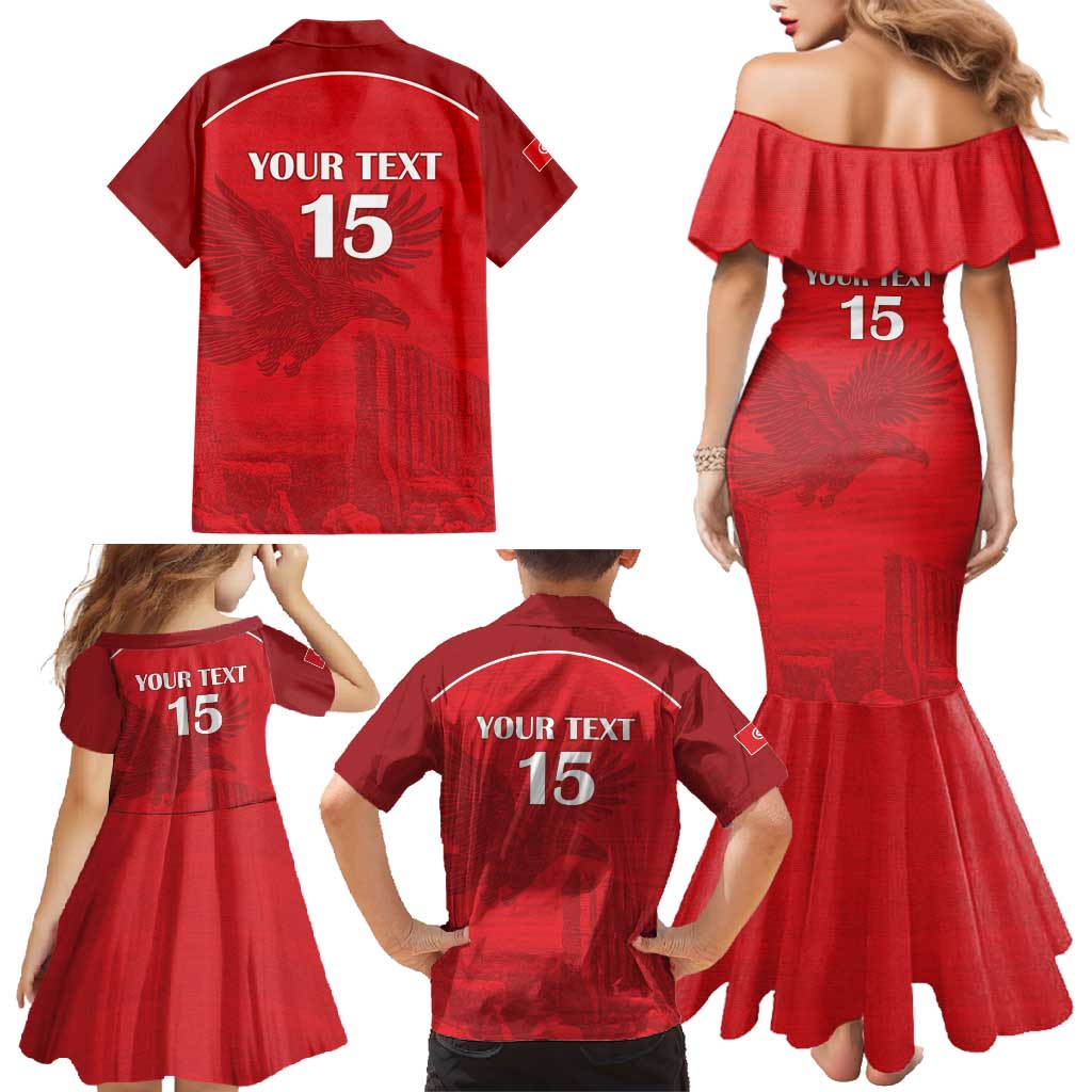 Custom Tunisia Football Family Matching Mermaid Dress and Hawaiian Shirt Red Eagles of Carthage - Wonder Print Shop