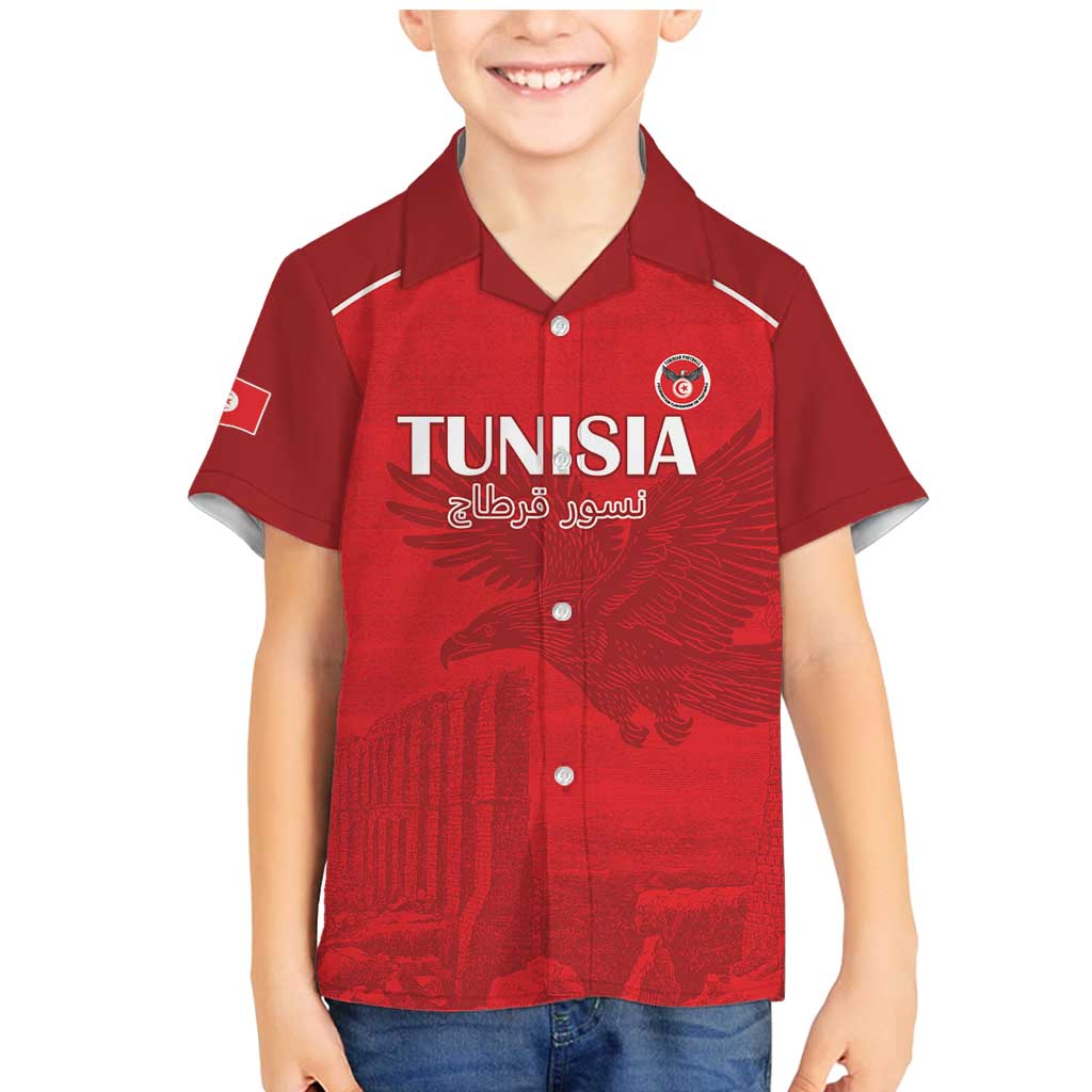 Custom Tunisia Football Family Matching Mermaid Dress and Hawaiian Shirt Red Eagles of Carthage - Wonder Print Shop