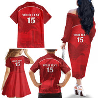 Custom Tunisia Football Family Matching Off The Shoulder Long Sleeve Dress and Hawaiian Shirt Red Eagles of Carthage - Wonder Print Shop