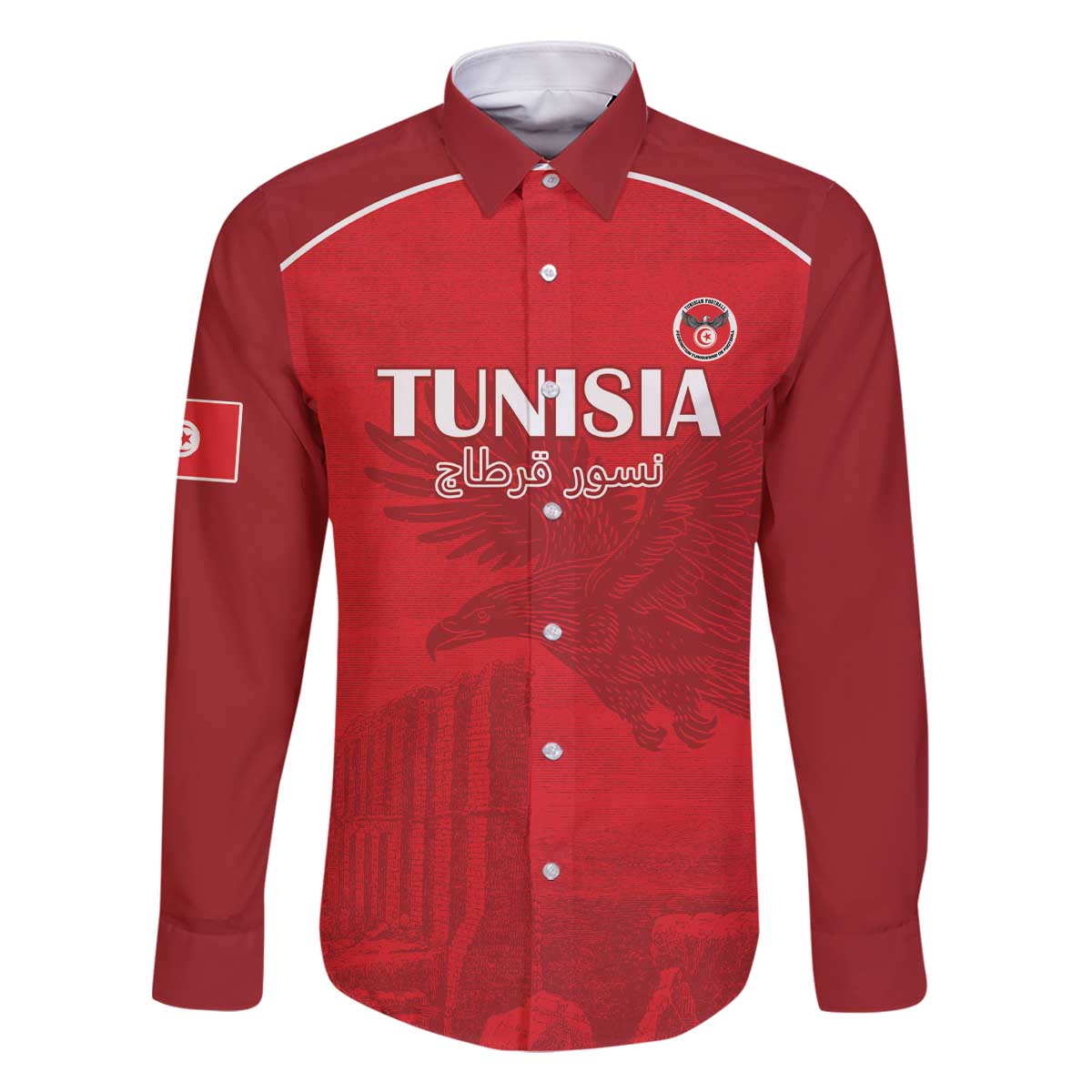 Custom Tunisia Football Family Matching Off The Shoulder Long Sleeve Dress and Hawaiian Shirt Red Eagles of Carthage - Wonder Print Shop