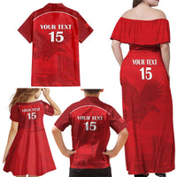 Custom Tunisia Football Family Matching Off Shoulder Maxi Dress and Hawaiian Shirt Red Eagles of Carthage - Wonder Print Shop