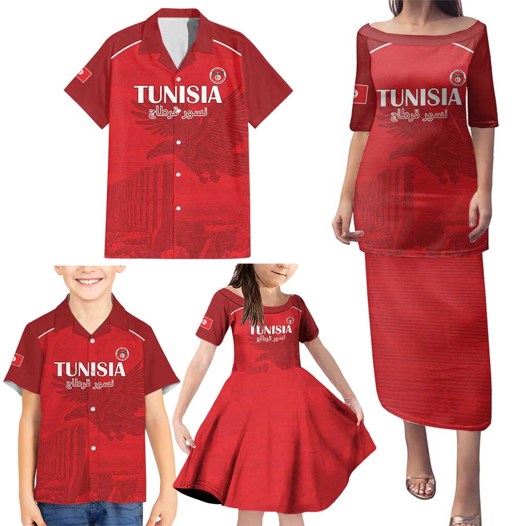 Custom Tunisia Football Family Matching Puletasi and Hawaiian Shirt Red Eagles of Carthage - Wonder Print Shop