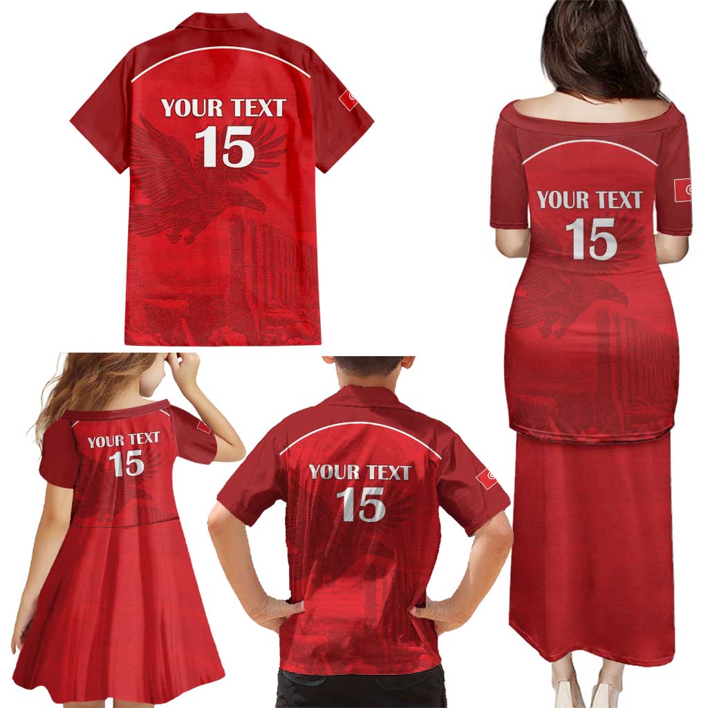 Custom Tunisia Football Family Matching Puletasi and Hawaiian Shirt Red Eagles of Carthage - Wonder Print Shop
