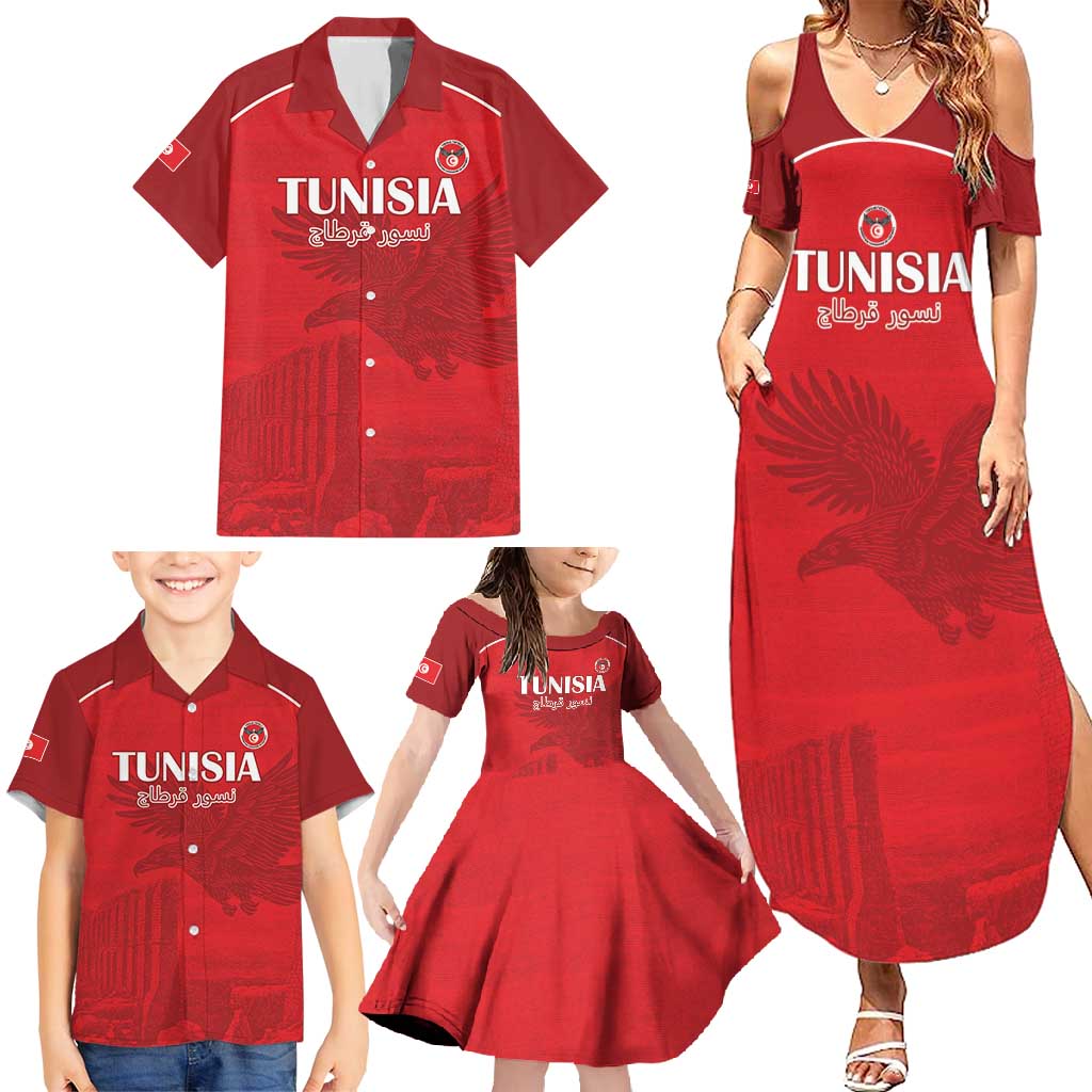 Custom Tunisia Football Family Matching Summer Maxi Dress and Hawaiian Shirt Red Eagles of Carthage - Wonder Print Shop