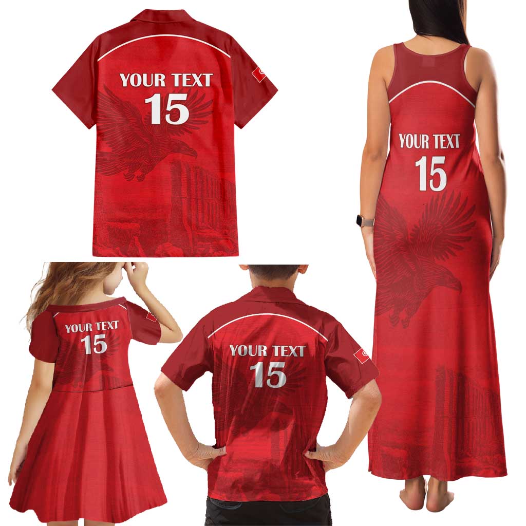 Custom Tunisia Football Family Matching Tank Maxi Dress and Hawaiian Shirt Red Eagles of Carthage - Wonder Print Shop