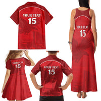 Custom Tunisia Football Family Matching Tank Maxi Dress and Hawaiian Shirt Red Eagles of Carthage - Wonder Print Shop