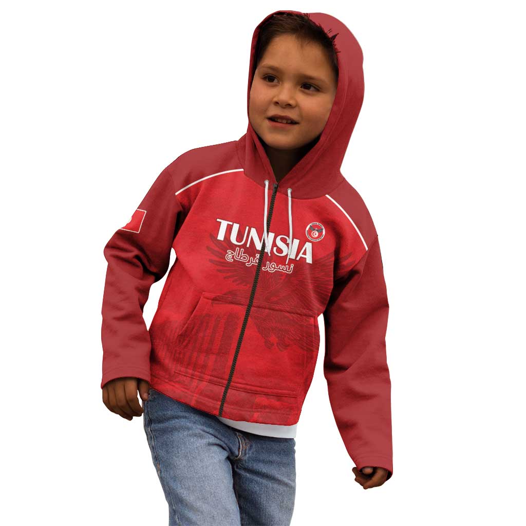 Custom Tunisia Football Kid Hoodie Red Eagles of Carthage - Wonder Print Shop