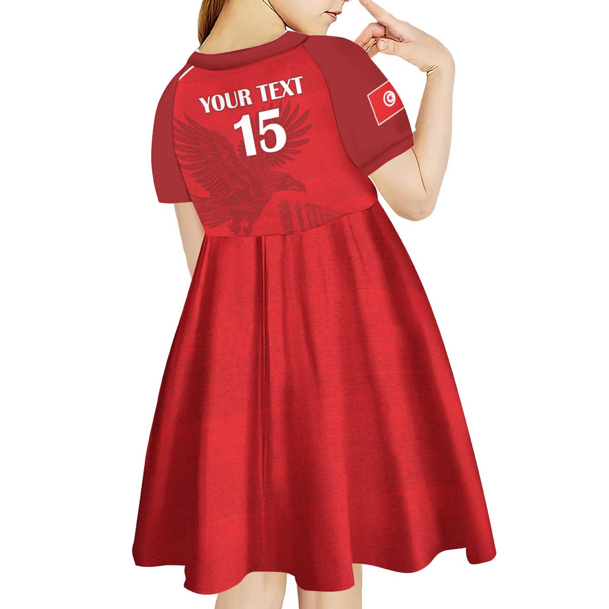 Custom Tunisia Football Kid Short Sleeve Dress Red Eagles of Carthage - Wonder Print Shop