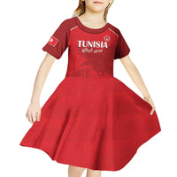 Custom Tunisia Football Kid Short Sleeve Dress Red Eagles of Carthage - Wonder Print Shop