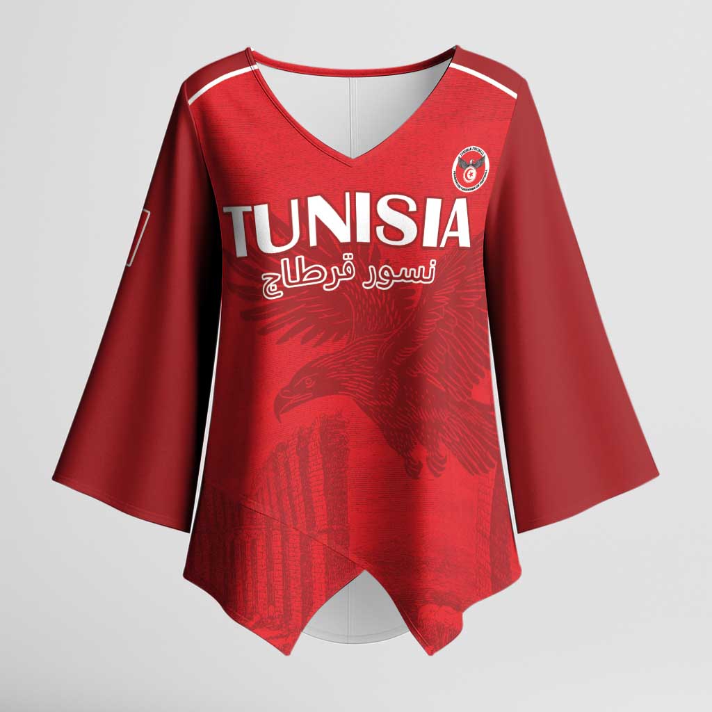 Custom Tunisia Football Kimono Sleeve Blouse Red Eagles of Carthage - Wonder Print Shop