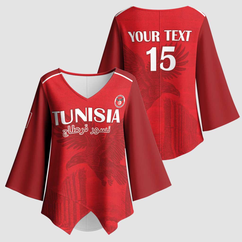 Custom Tunisia Football Kimono Sleeve Blouse Red Eagles of Carthage - Wonder Print Shop